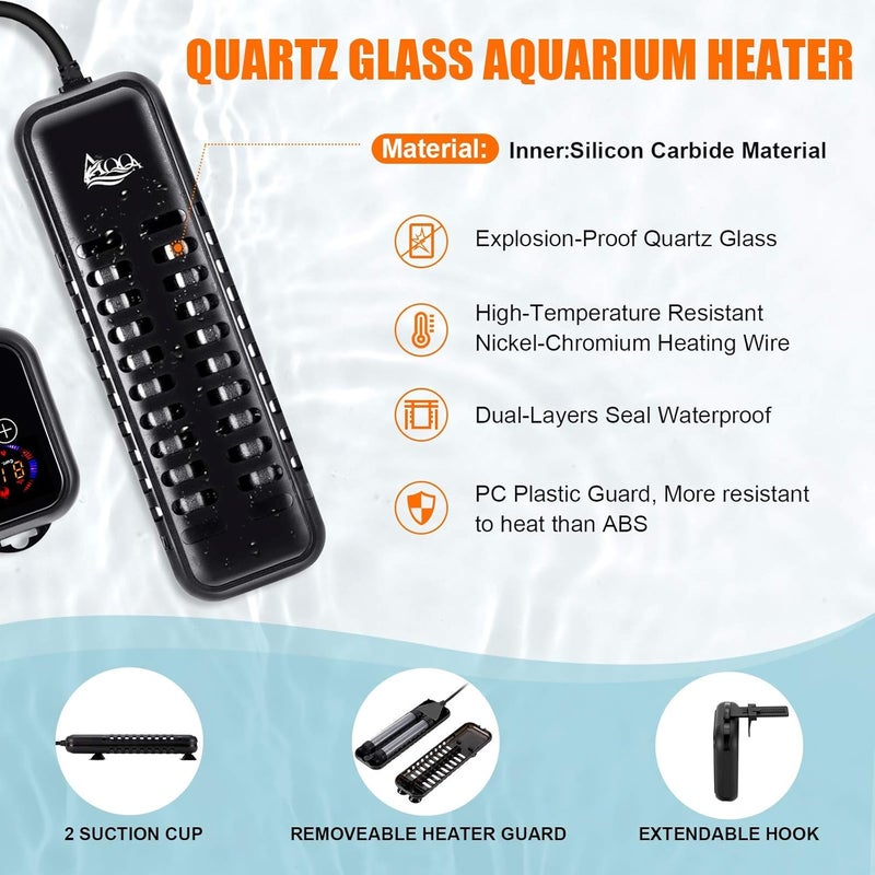AQQA Aquarium Heater 800W for 80-220 Gallon Fish Tank Heater Submersible Betta Fish Heater for Aquarium Thermostat Heater for Freshwater and Saltwater (800W for 80-220 Gal) - Image 4